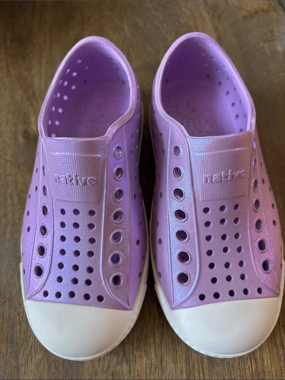 Native Shoes Jefferson Kids Slip-On Water Shoes — Lavender with White Toe